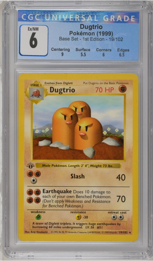 Dugtrio #19/102 - Base Set - 1st Edition - CGC 6.0