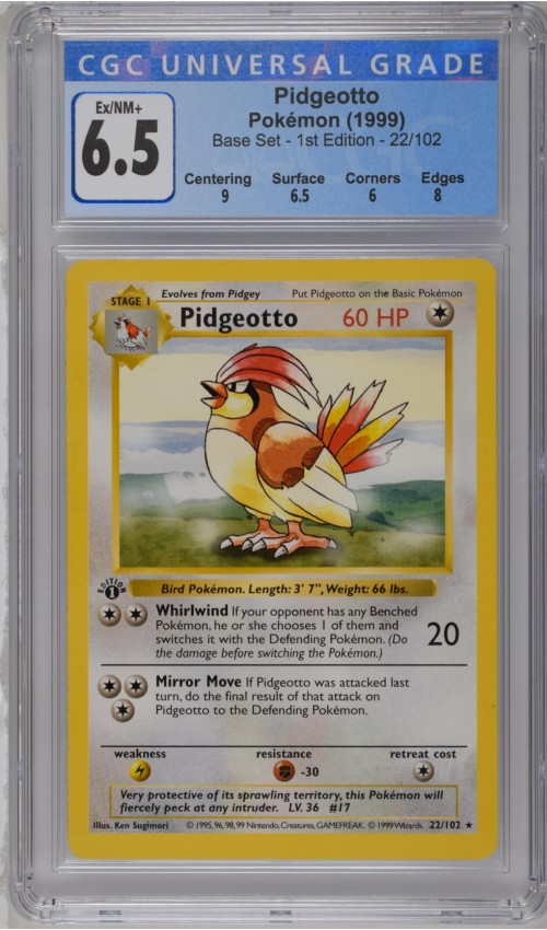 Pidgeotto #22/102 - Base Set - 1st Edition - CGC 6.5