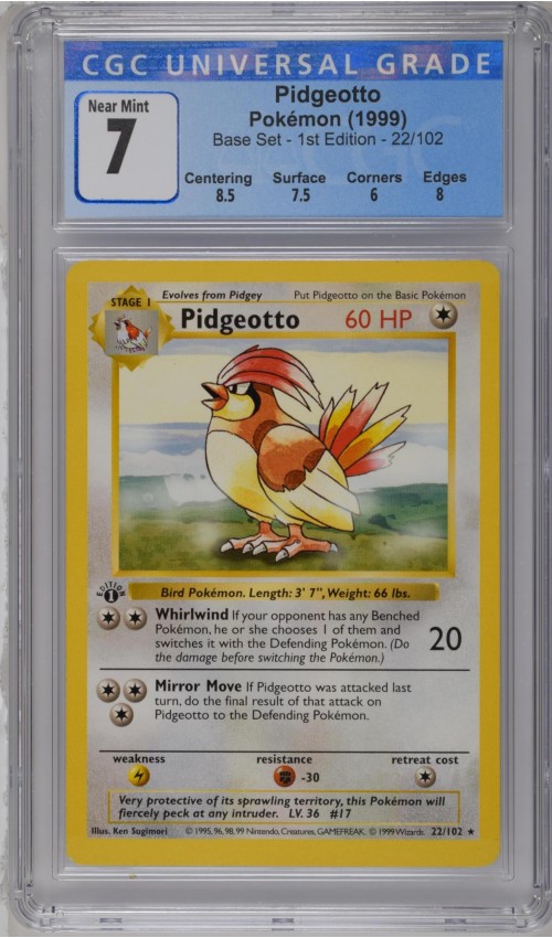 Pidgeotto #22/102 - Base Set - 1st Edition - CGC 7.0