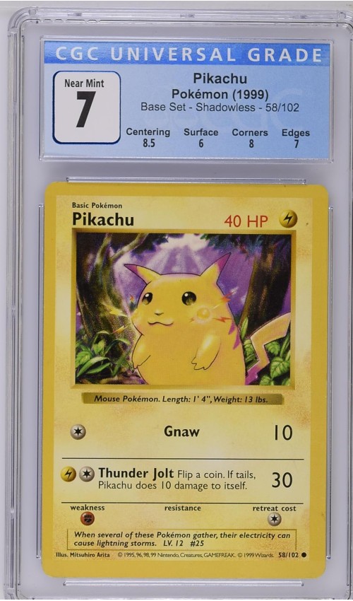 Pikachu #58/102 - Base Set - Shadowless - CGC 7.0 Pikachu #58/102 - Base Set - Shadowless - CGC 7.0