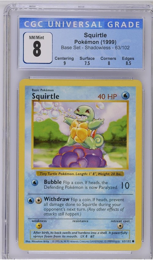 Squirtle #63/102 - Base Set - Shadowless - CGC 8.0 Squirtle #63/102 - Base Set - Shadowless - CGC 8.0